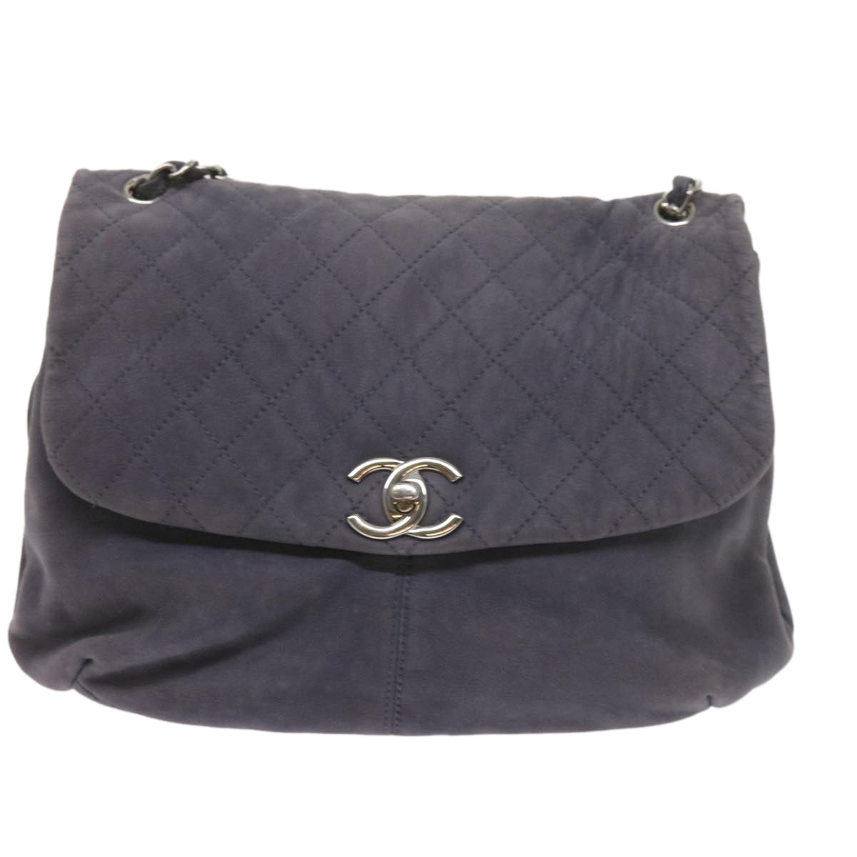 CHANEL Matelasse Chain Shoulder Bag Leather Navy CC Auth 59867A