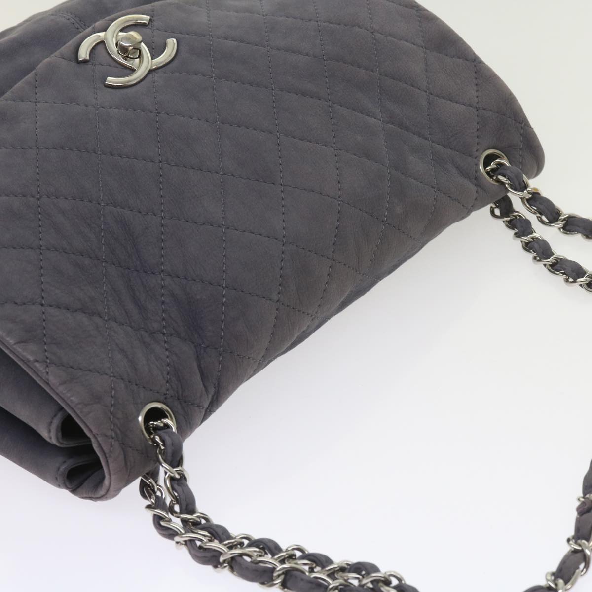 CHANEL Matelasse Chain Shoulder Bag Leather Navy CC Auth 59867A