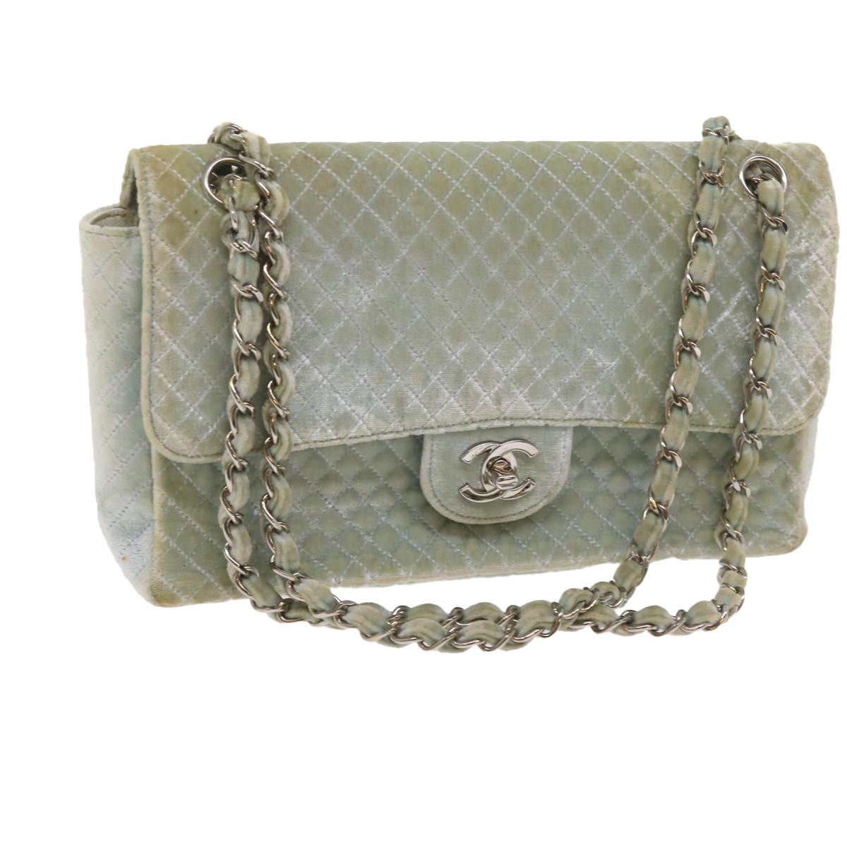 CHANEL Matelasse Chain Shoulder Bag Velor Light Blue CC Auth 59868A