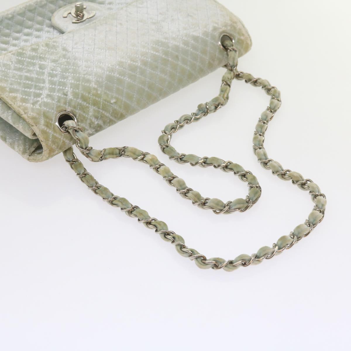 CHANEL Matelasse Chain Shoulder Bag Velor Light Blue CC Auth 59868A