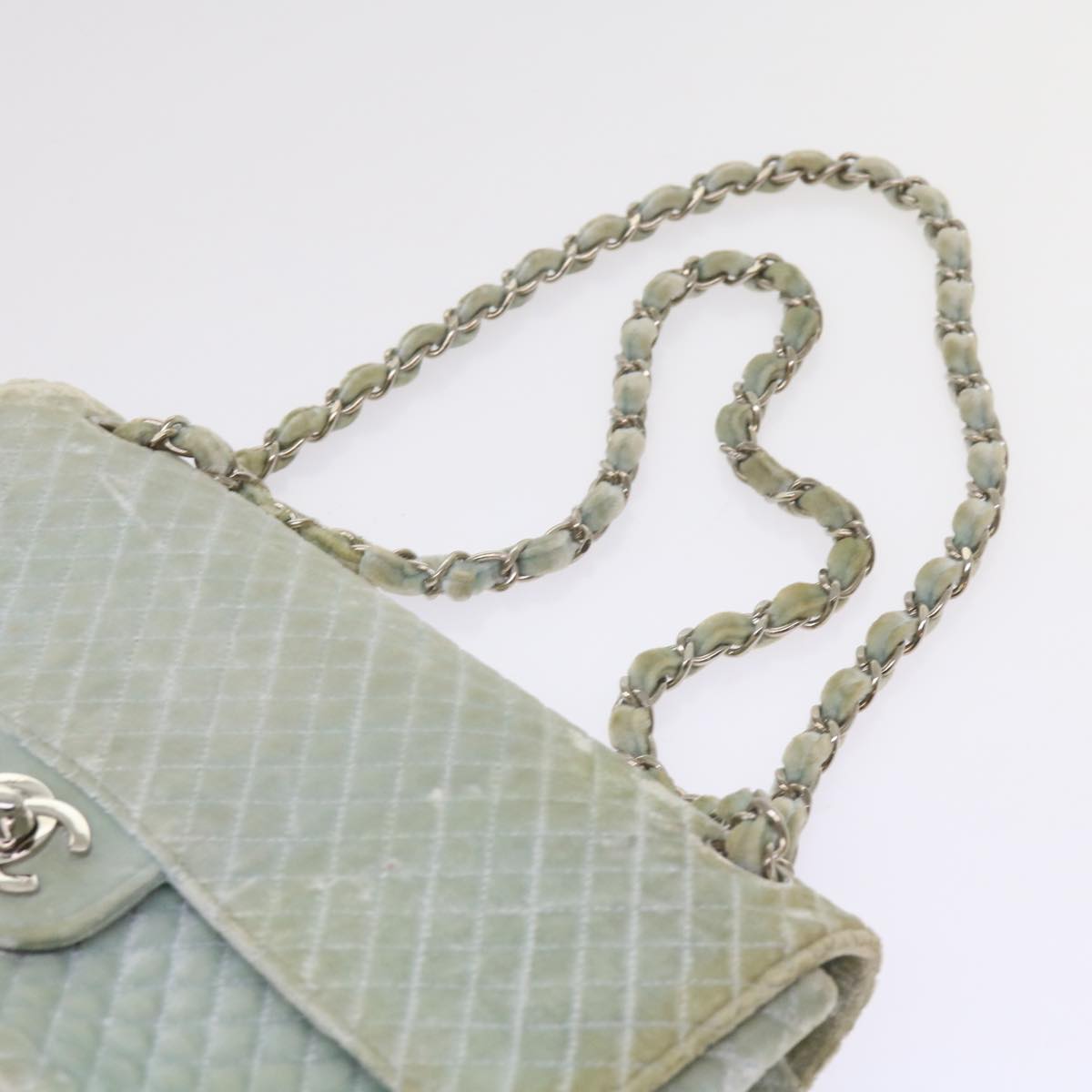 CHANEL Matelasse Chain Shoulder Bag Velor Light Blue CC Auth 59868A