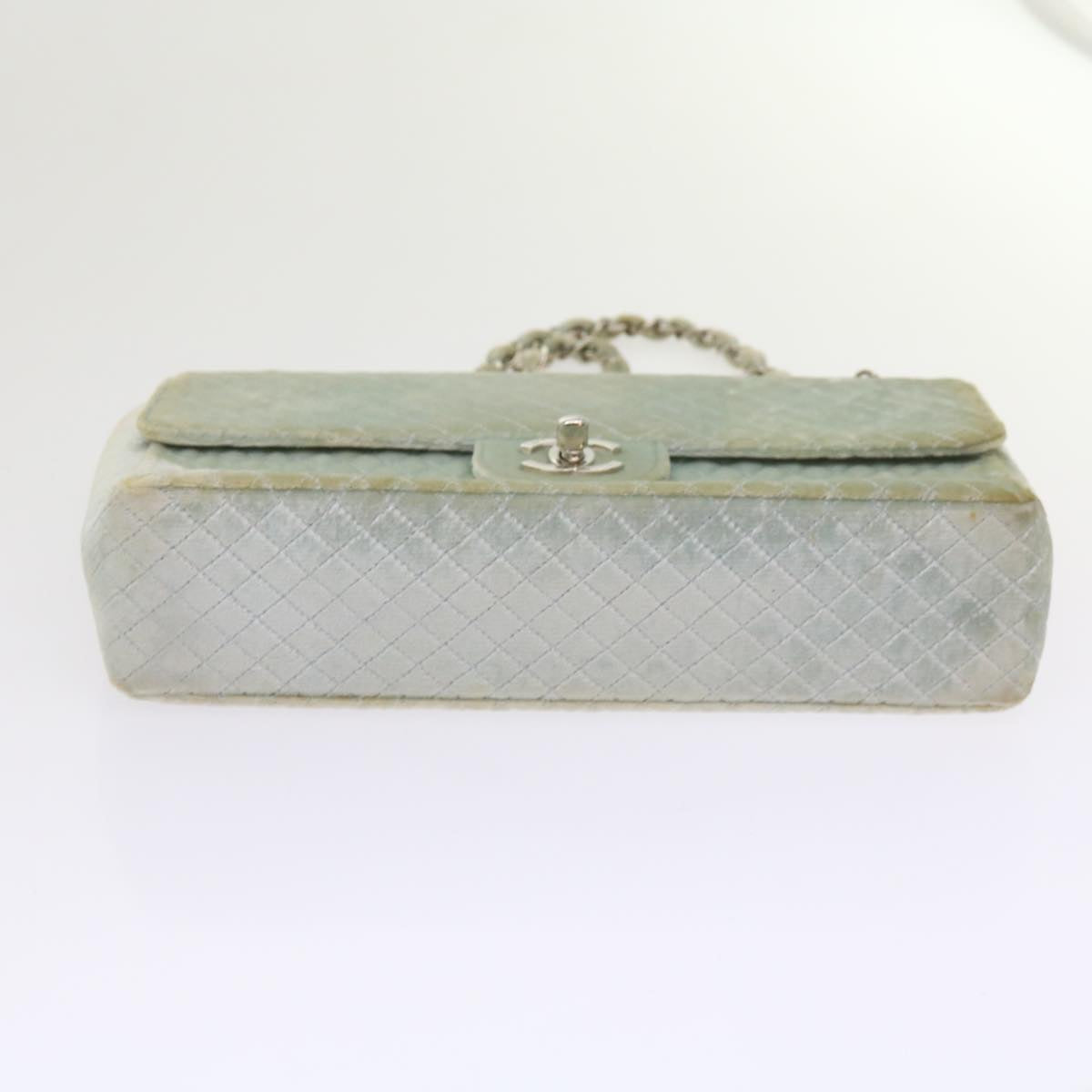 CHANEL Matelasse Chain Shoulder Bag Velor Light Blue CC Auth 59868A