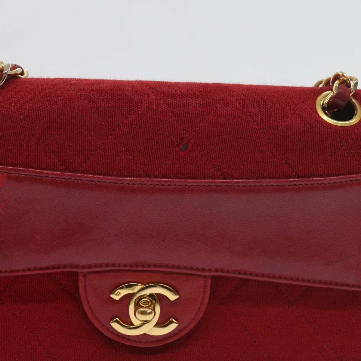 CHANEL Matelasse Chain Shoulder Bag Canvas Red CC Auth 59869A - 0