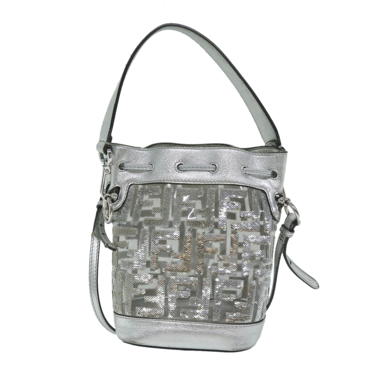 FENDI Zucca Canvas Montrezor Shoulder Bag Silver Auth 59882A - 0