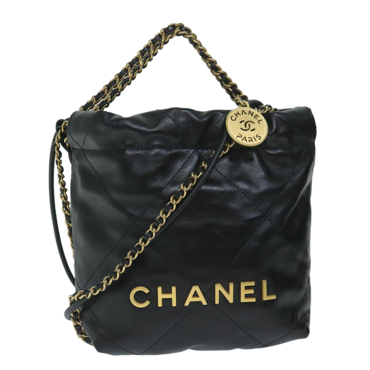 CHANEL CHANEL 22 Chain Hand Bag Leather Black AS3980 CC Auth 59889S