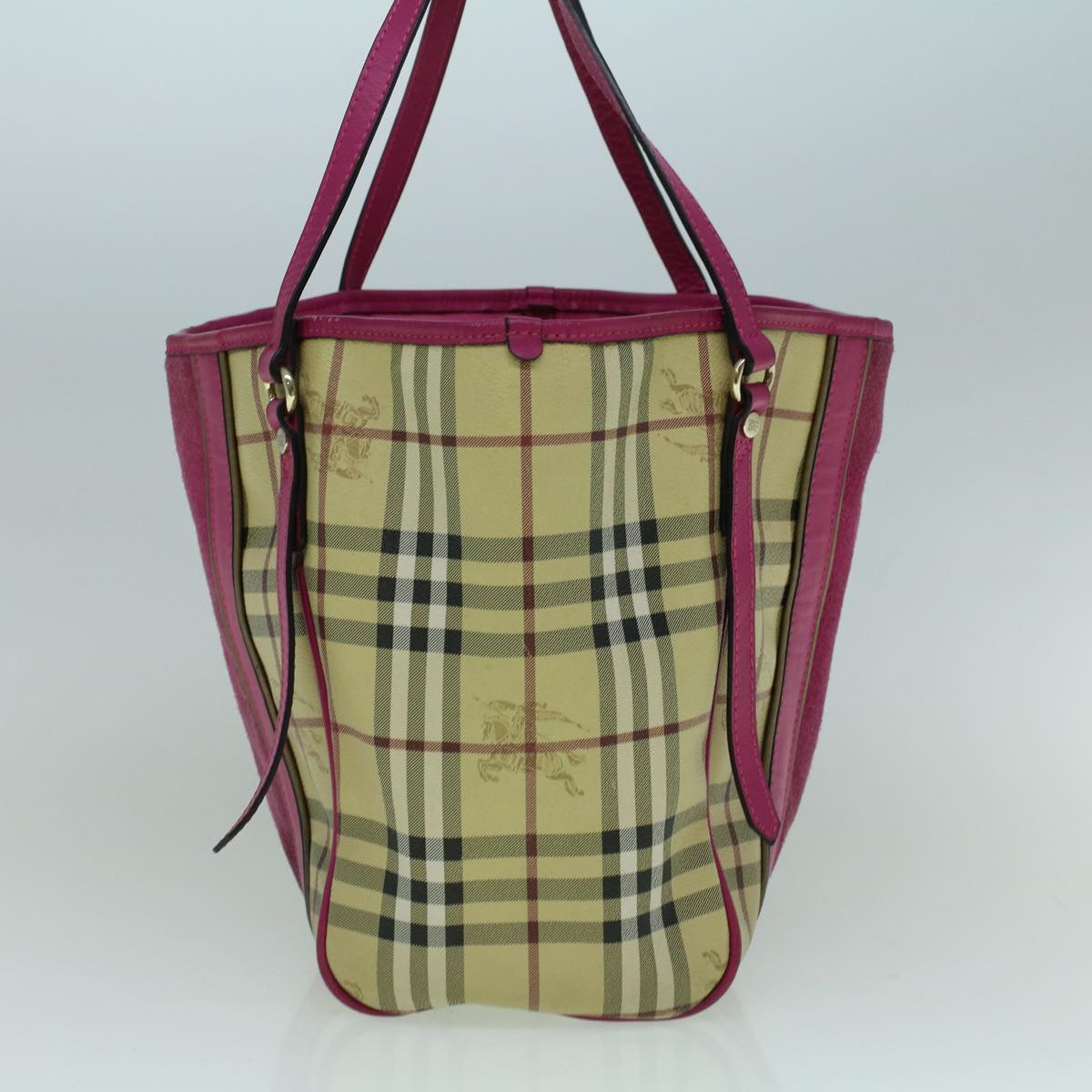 BURBERRY Nova Check Tote Bag PVC Leather Beige Pink Auth 59896