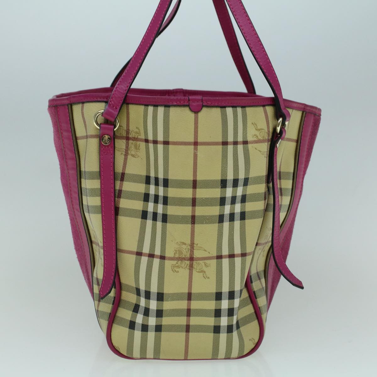 BURBERRY Nova Check Tote Bag PVC Leather Beige Pink Auth 59896