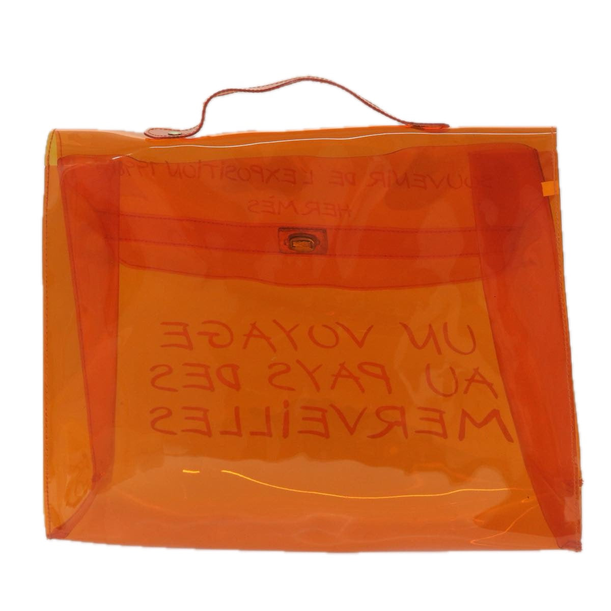 HERMES Vinyl Kelly Hand Bag Vinyl Orange Auth 59897 - 0