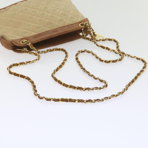 CHANEL Matelasse Chain Shoulder Bag Lamb Skin Beige CC Auth 59907A