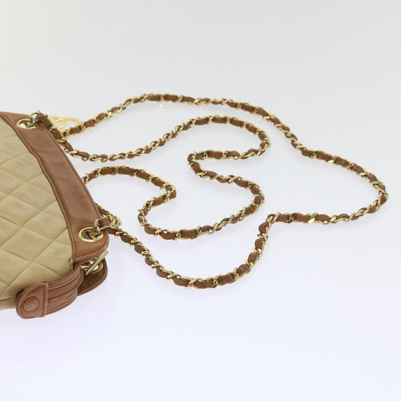 CHANEL Matelasse Chain Shoulder Bag Lamb Skin Beige CC Auth 59907A
