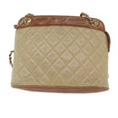 CHANEL Matelasse Chain Shoulder Bag Lamb Skin Beige CC Auth 59907A-13