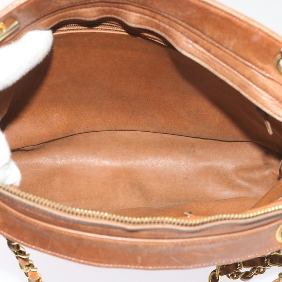 CHANEL Matelasse Chain Shoulder Bag Lamb Skin Beige CC Auth 59907A