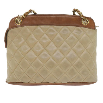 CHANEL Matelasse Chain Shoulder Bag Lamb Skin Beige CC Auth 59907A - 0