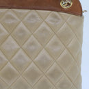 CHANEL Matelasse Chain Shoulder Bag Lamb Skin Beige CC Auth 59907A-4
