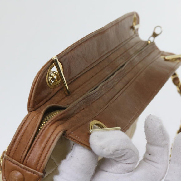 CHANEL Matelasse Chain Shoulder Bag Lamb Skin Beige CC Auth 59907A