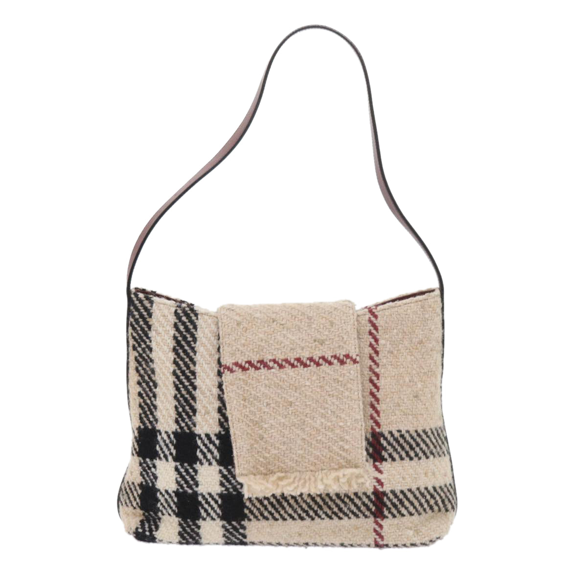 BURBERRY Nova Check Shoulder Bag Wool Beige Auth 59951