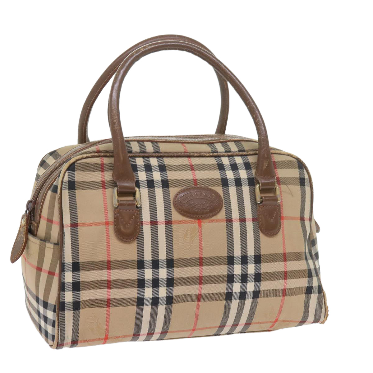 BURBERRY Nova Check Hand Bag Nylon Canvas Beige Auth 59968