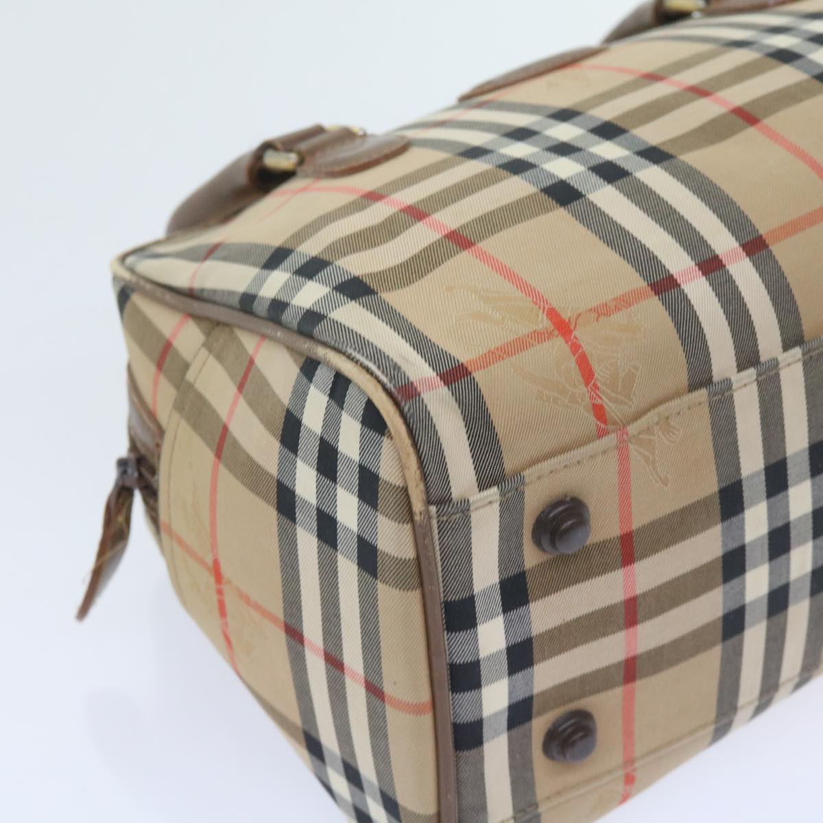 BURBERRY Nova Check Hand Bag Nylon Canvas Beige Auth 59968