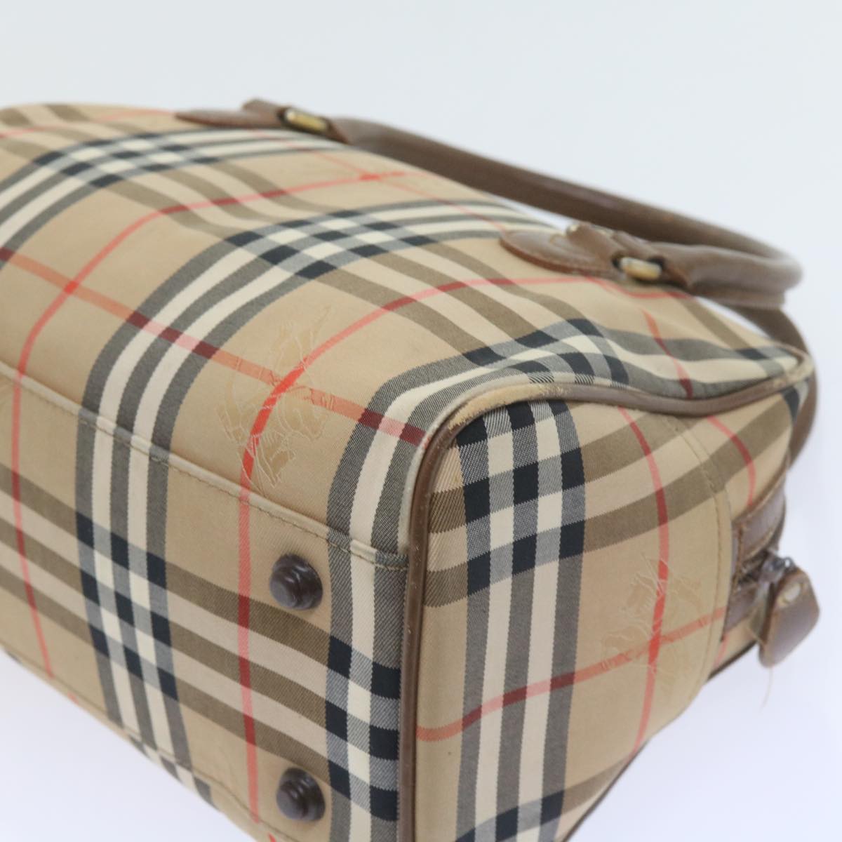 BURBERRY Nova Check Hand Bag Nylon Canvas Beige Auth 59968