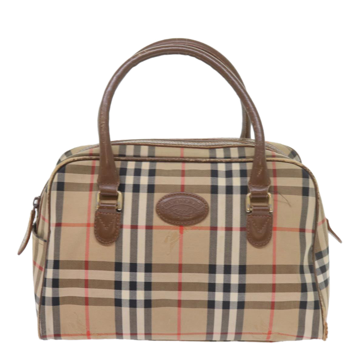 BURBERRY Nova Check Hand Bag Nylon Canvas Beige Auth 59968