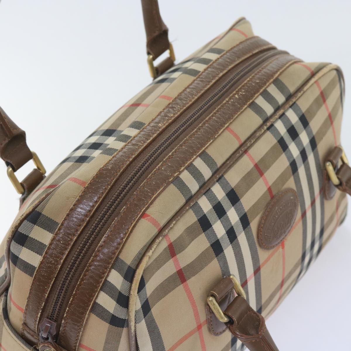 BURBERRY Nova Check Hand Bag Nylon Canvas Beige Auth 59968