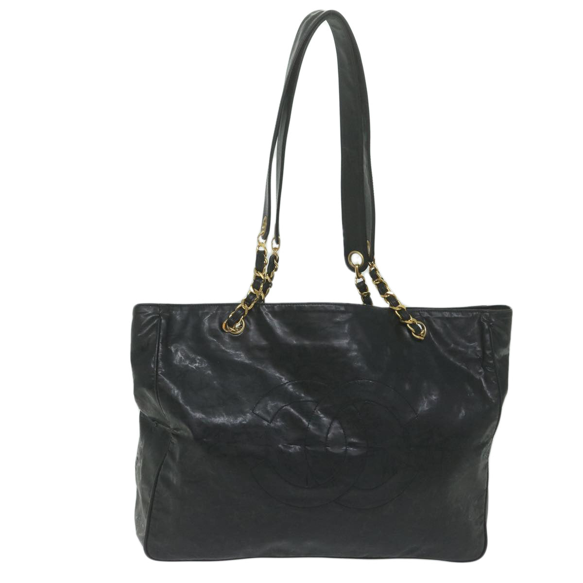 CHANEL Chain Shoulder Bag Patent leather Black CC Auth 59982