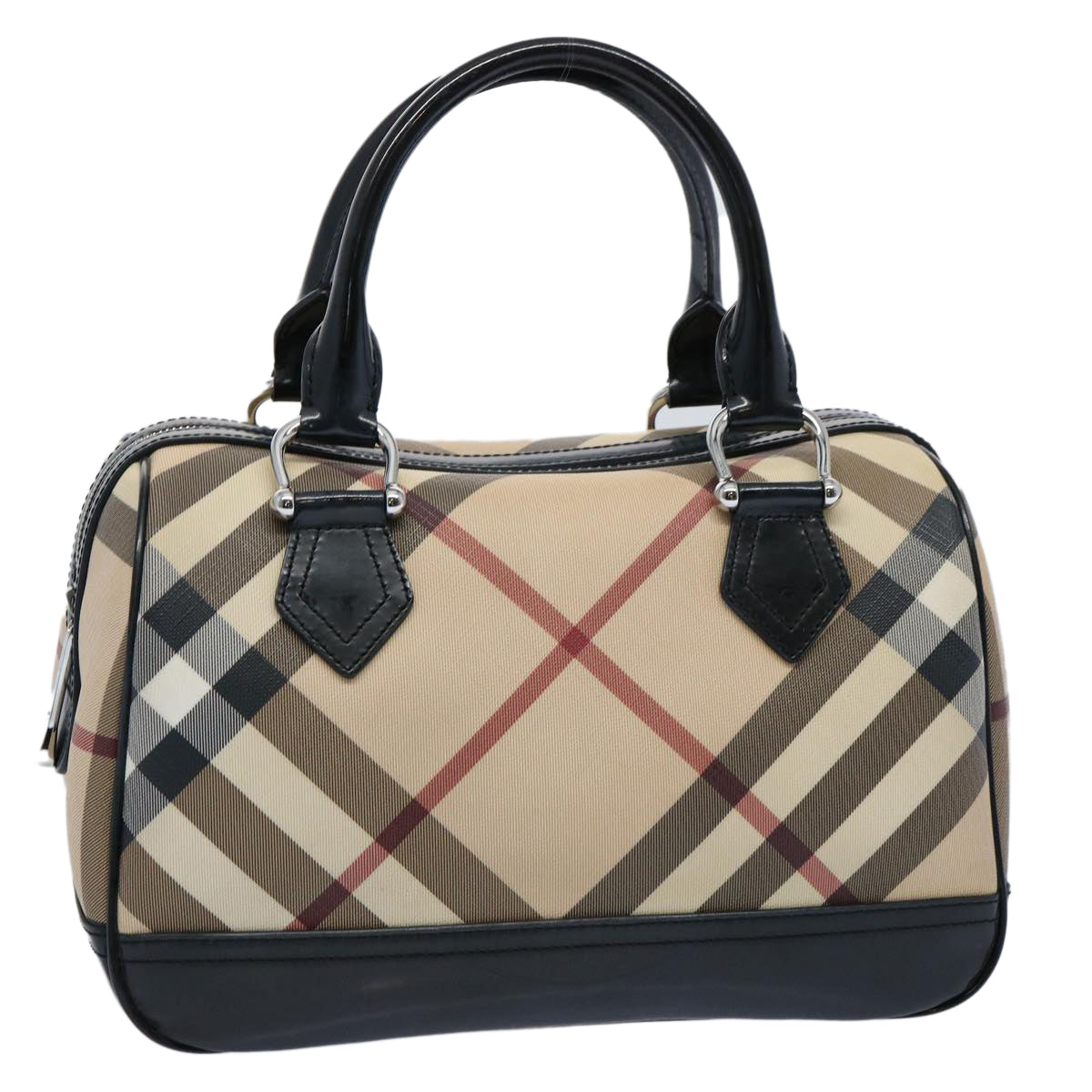 BURBERRY Nova Check Boston Bag PVC Beige Black Auth 59986