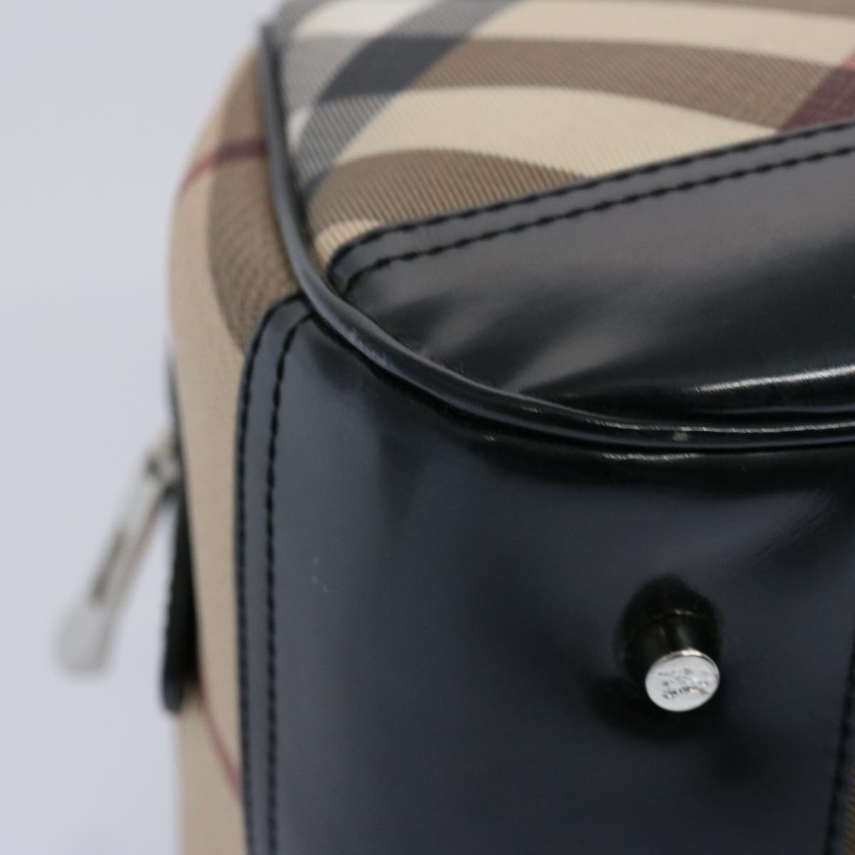 BURBERRY Nova Check Boston Bag PVC Beige Black Auth 59986