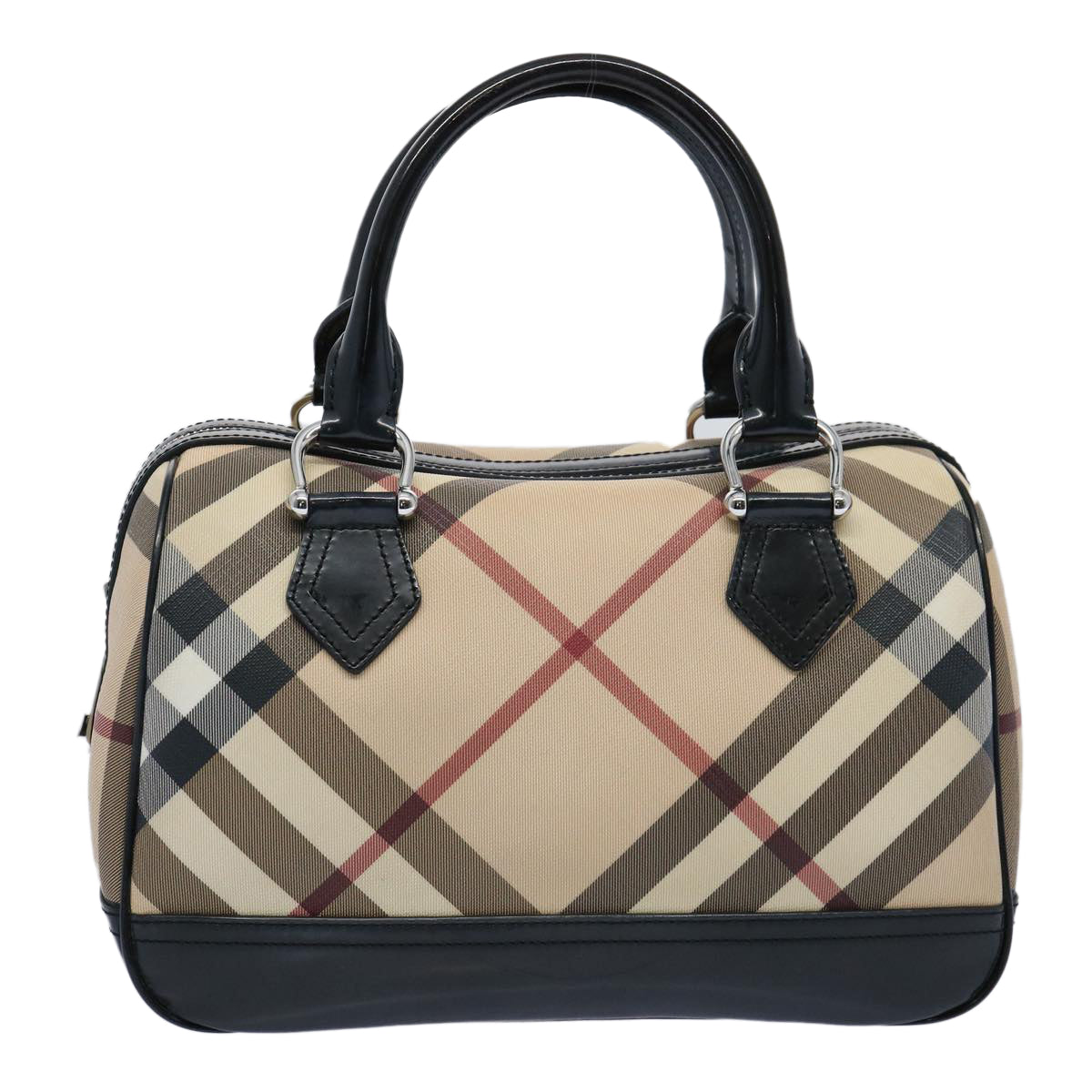 BURBERRY Nova Check Boston Bag PVC Beige Black Auth 59986