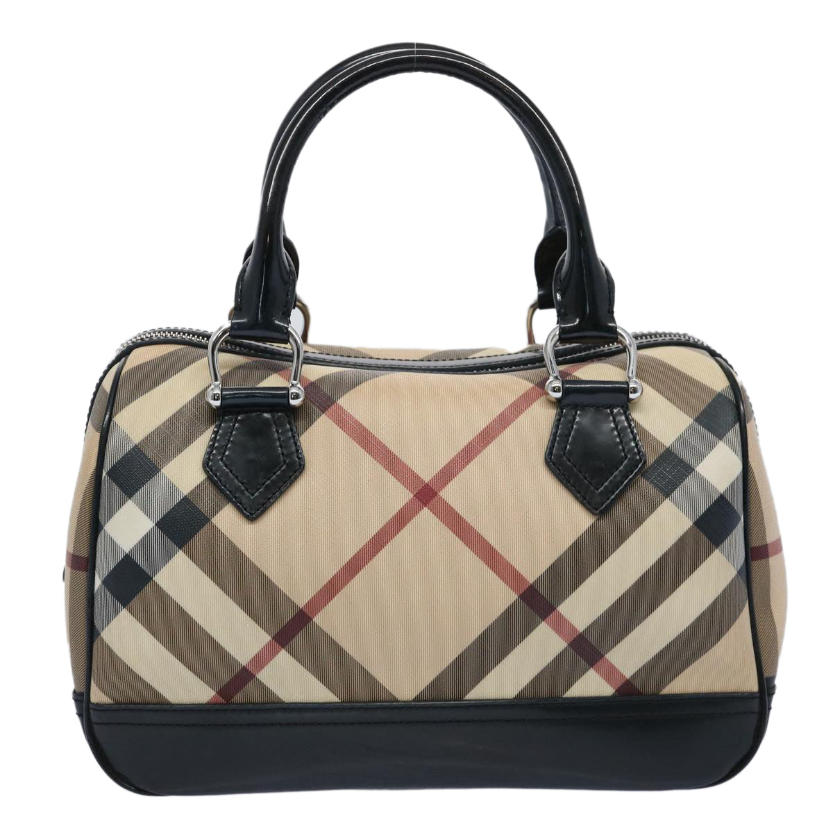 BURBERRY Nova Check Boston Bag PVC Beige Black Auth 59986 - 0