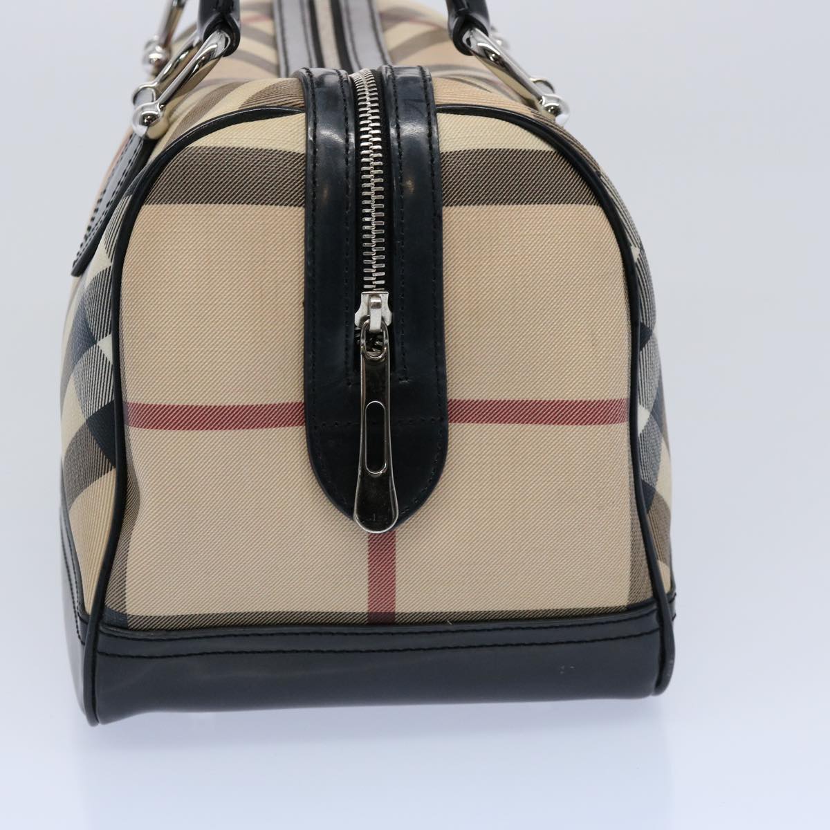 BURBERRY Nova Check Boston Bag PVC Beige Black Auth 59986