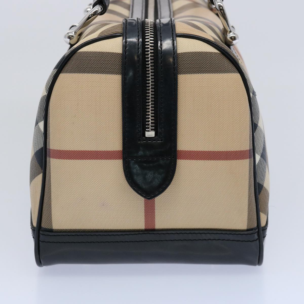 BURBERRY Nova Check Boston Bag PVC Beige Black Auth 59986