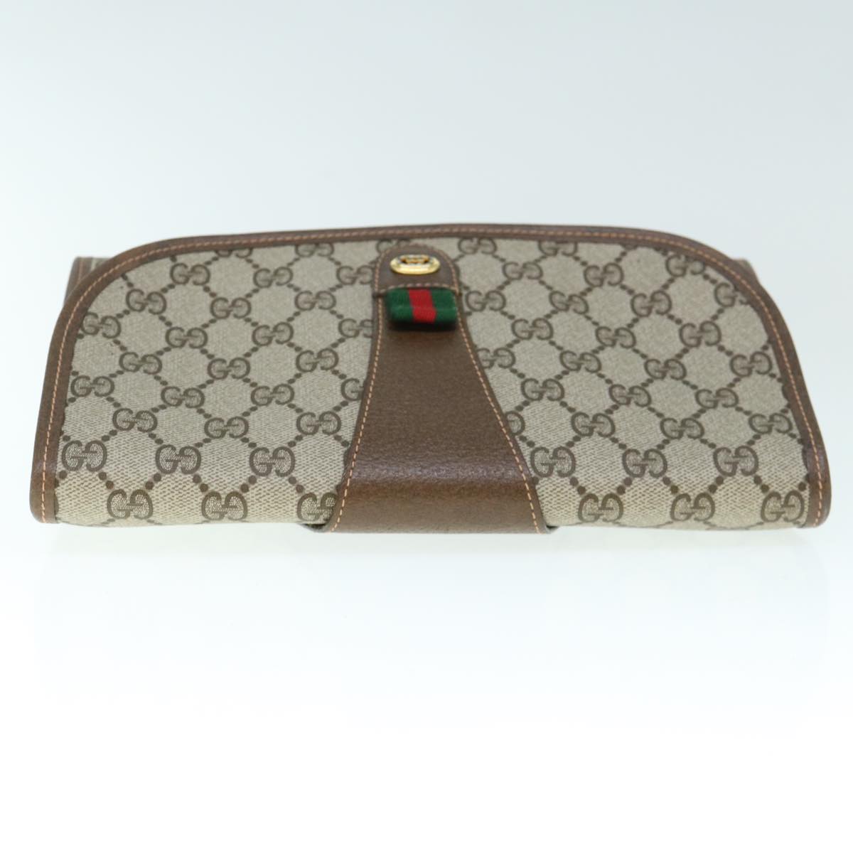 GUCCI GG Canvas Web Sherry Line Clutch Bag PVC Beige Red Green Auth 59987