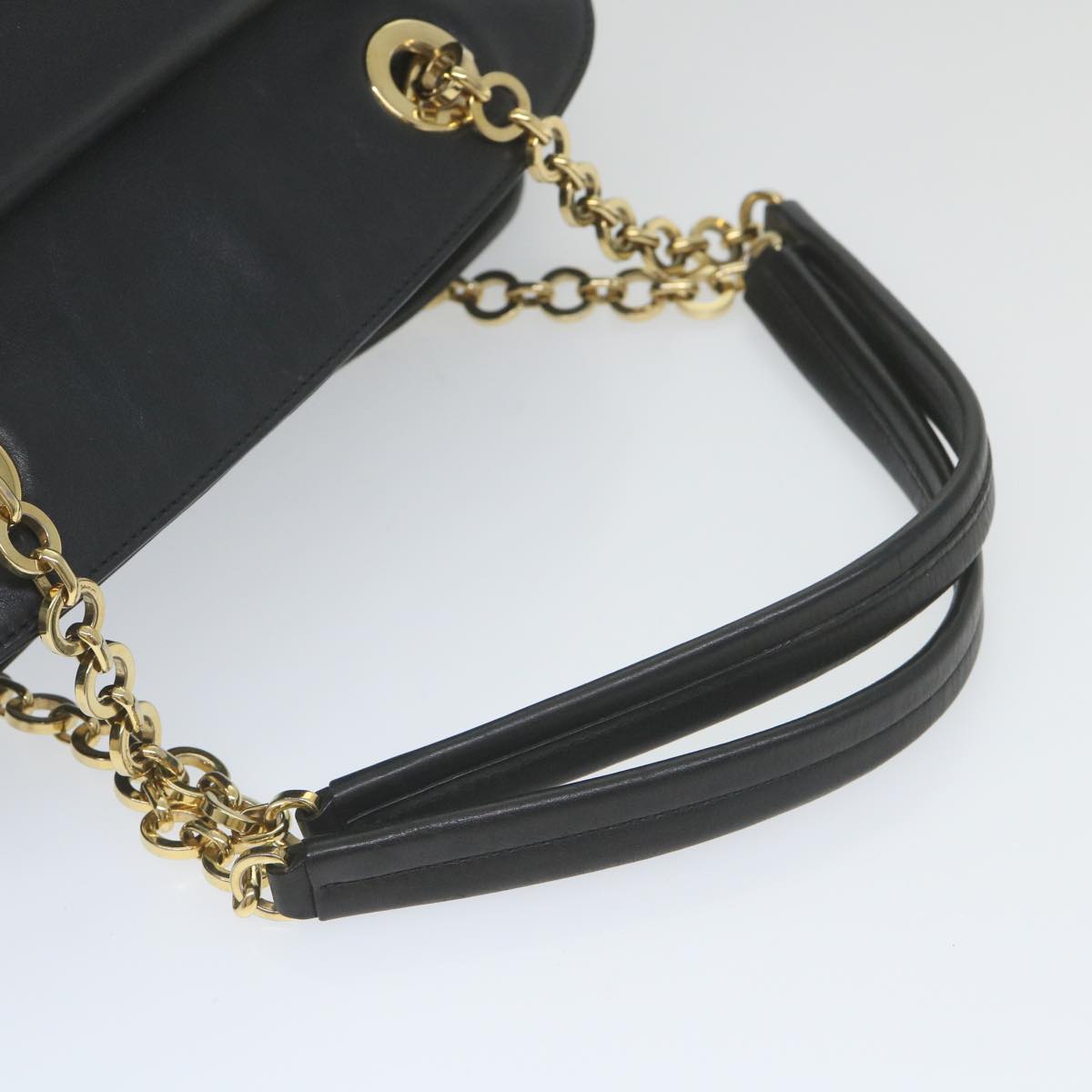 Salvatore Ferragamo Chain Shoulder Bag Leather Black Auth 59997