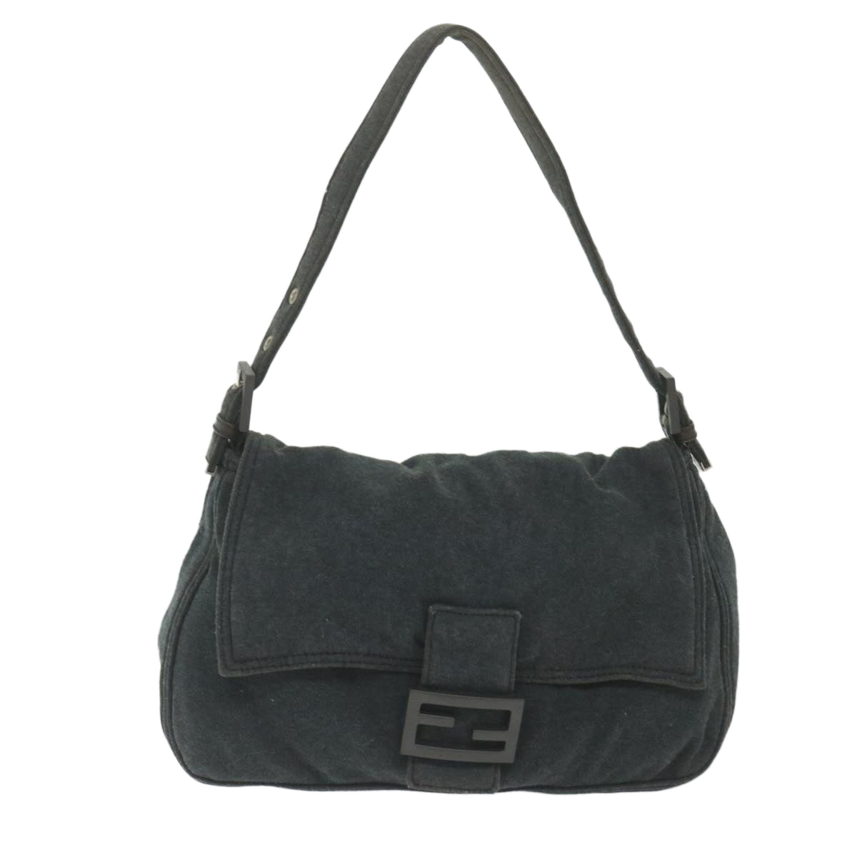 FENDI Mamma Baguette Shoulder Bag Cotton Gray 2321 26325 008 Auth 59998