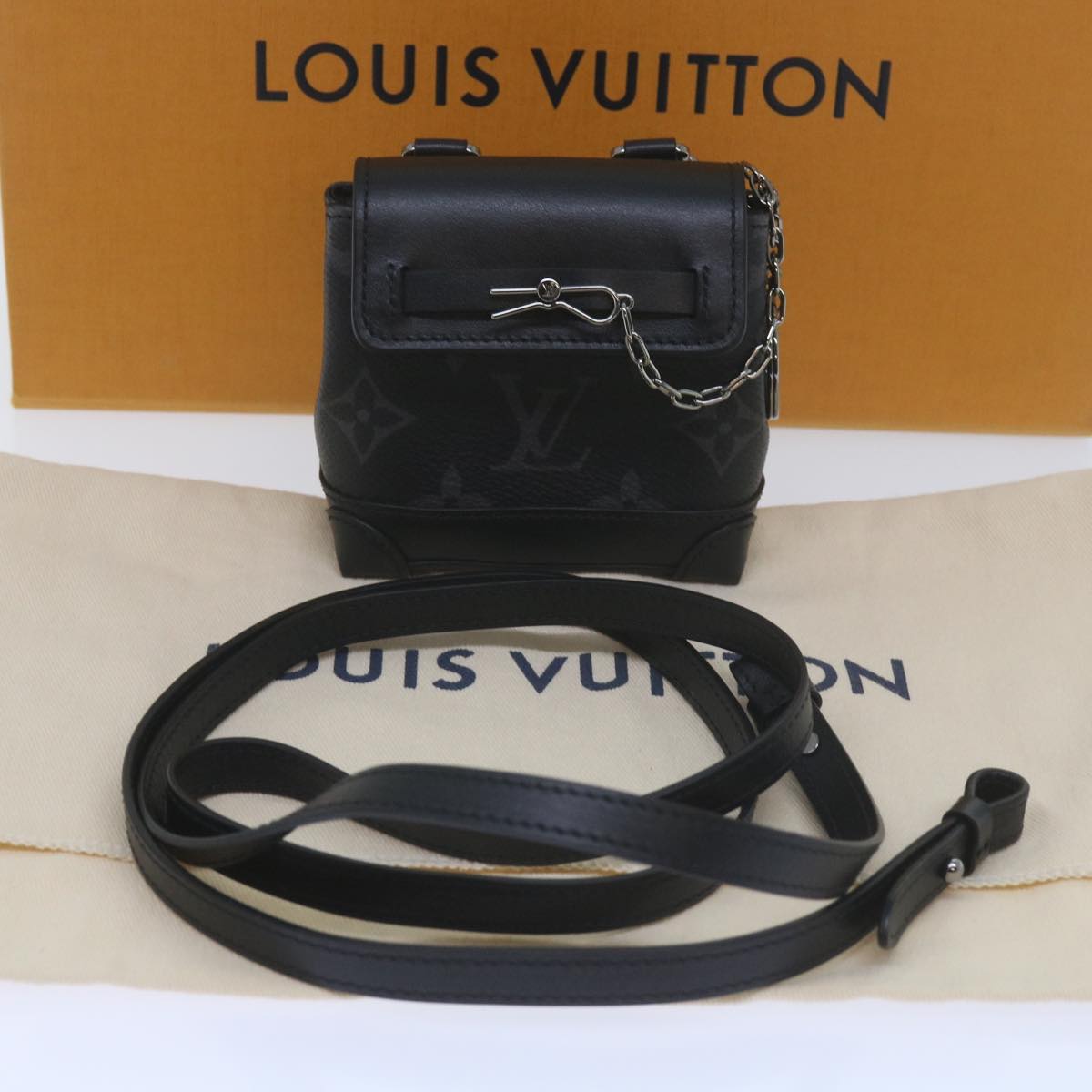 LOUIS VUITTON Monogram Eclipse Mini Steamer Pouch M00340 LV Auth 60001S