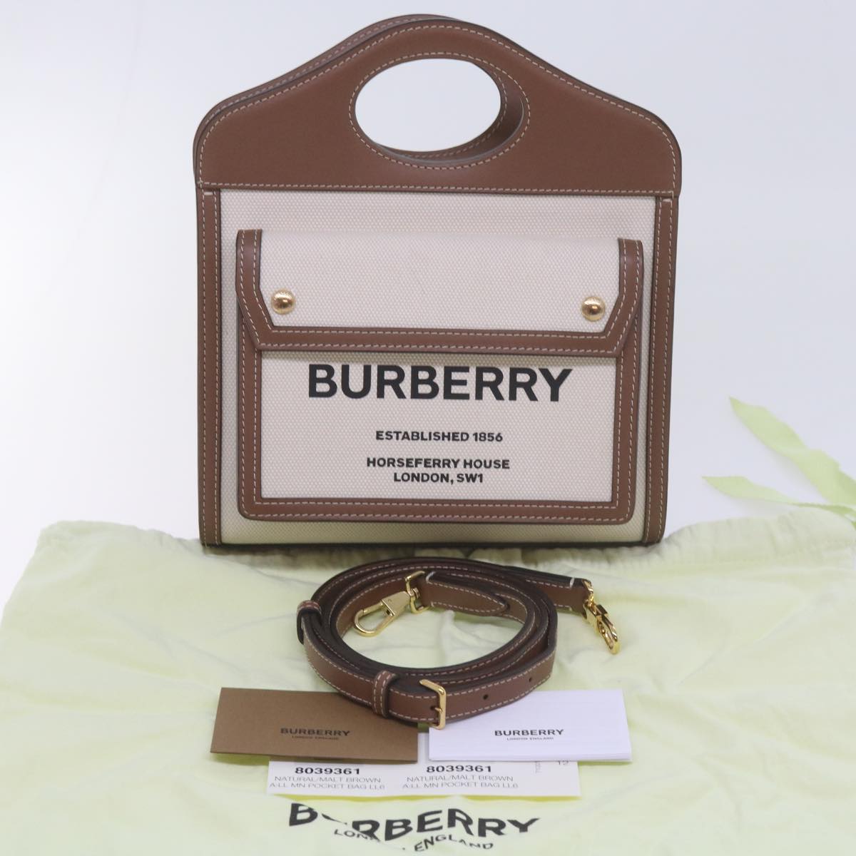 BURBERRY Mini Pocket Bag Hand Bag Canvas Leather Brown 8039361 Auth 60007A