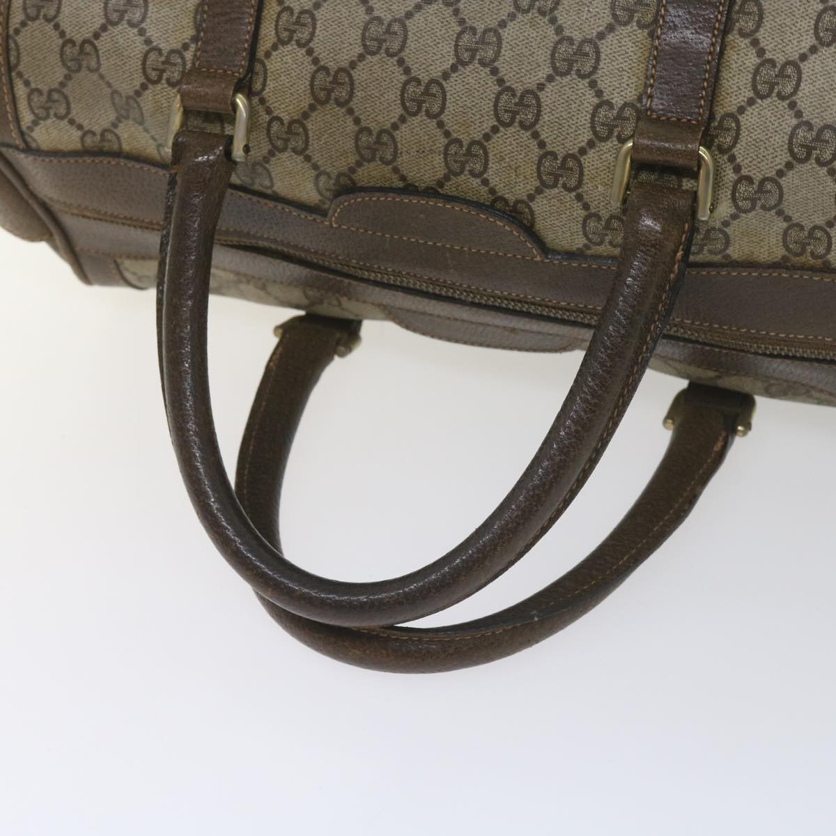 GUCCI GG Supreme Boston Bag PVC Leather Beige Auth 60015