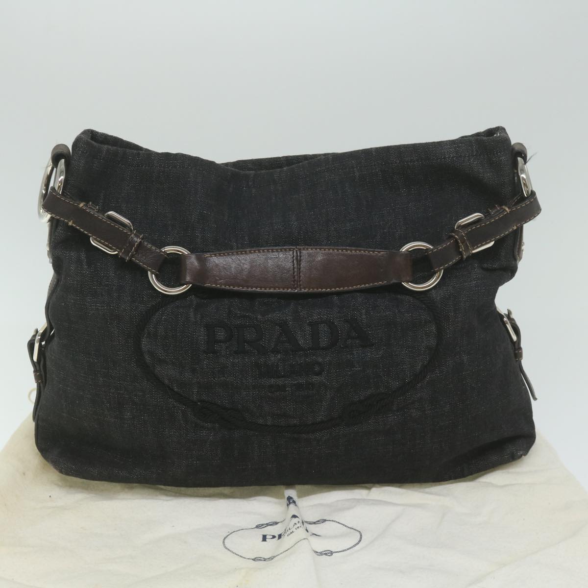 PRADA Shoulder Bag Canvas Black Auth 60047