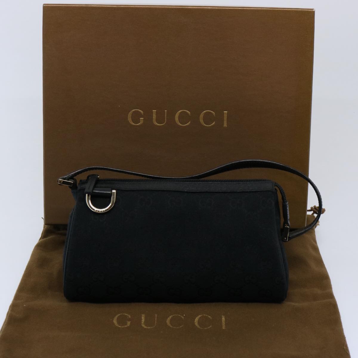 GUCCI GG Canvas Pouch Black 145750 Auth 60060A