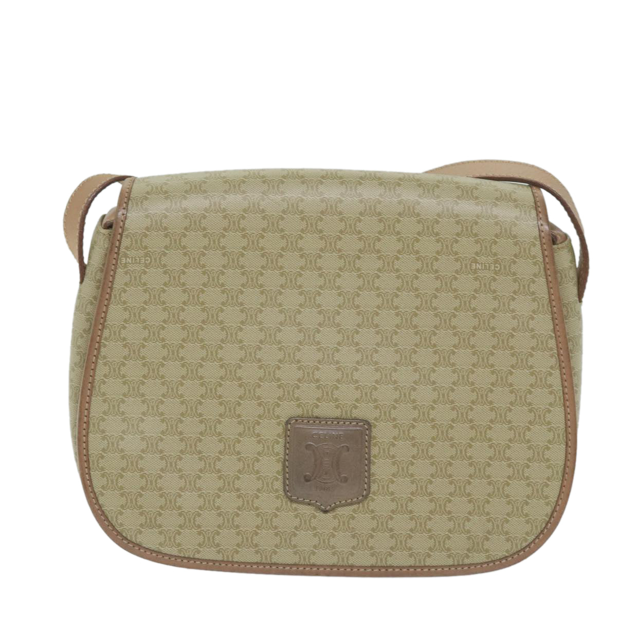 CELINE Macadam Canvas Shoulder Bag Beige Auth 60065 - 0