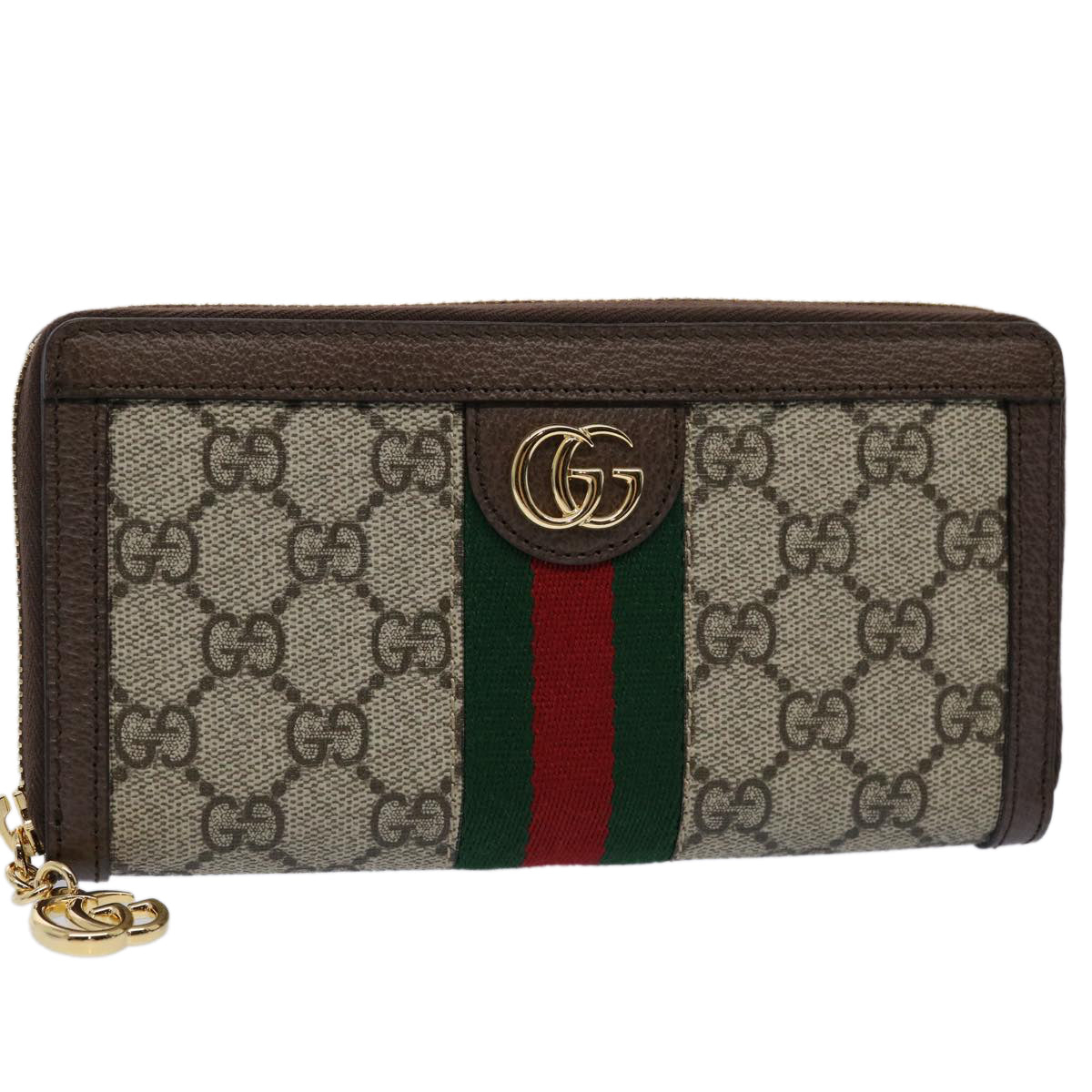 GUCCI GG Offdia Web Sherry Line Long Wallet Beige Red Green 523154 Auth 60075S