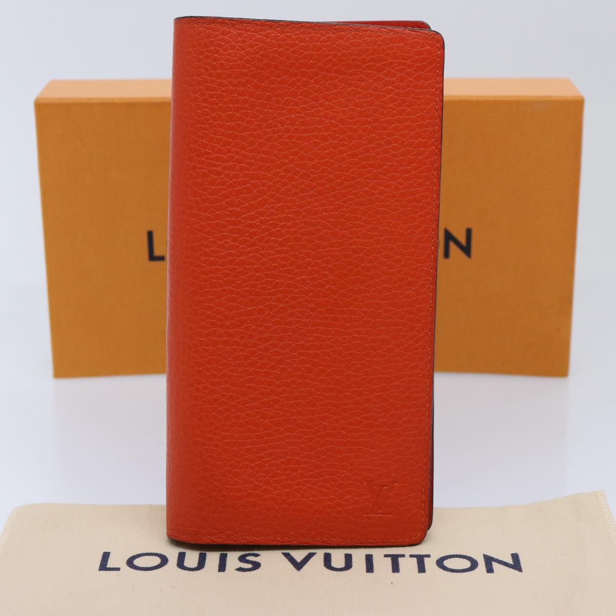 LOUIS VUITTON Portefeuille Plaza Taurillon Leather Orange M58203 LV Auth 60098
