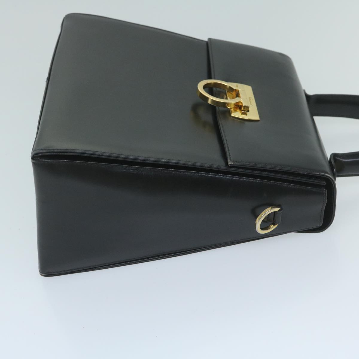 Salvatore Ferragamo Gancini Hand Bag Leather Black Auth 60124