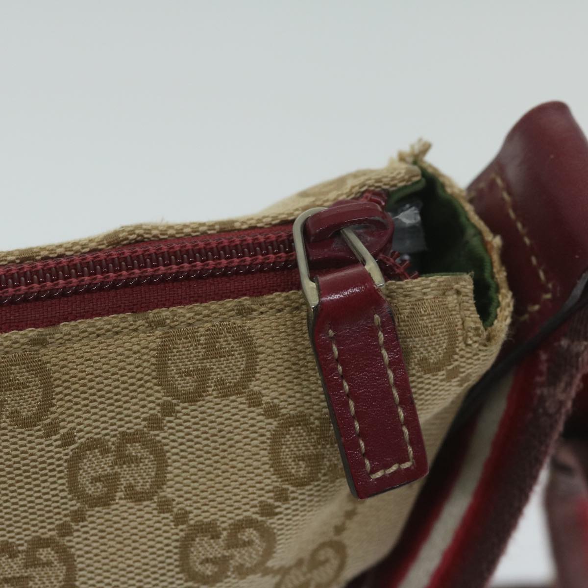 GUCCI GG Canvas Sherry Line Shoulder Bag Beige Red 145857 Auth 60140