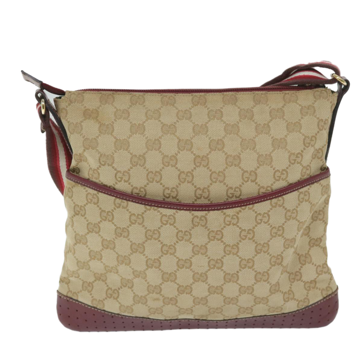 GUCCI GG Canvas Sherry Line Shoulder Bag Beige Red 145857 Auth 60140