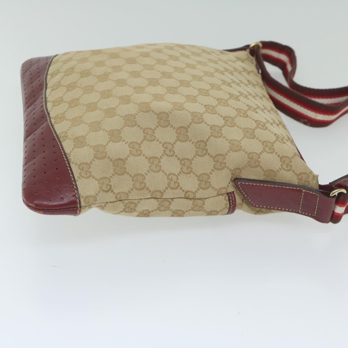 GUCCI GG Canvas Sherry Line Shoulder Bag Beige Red 145857 Auth 60140