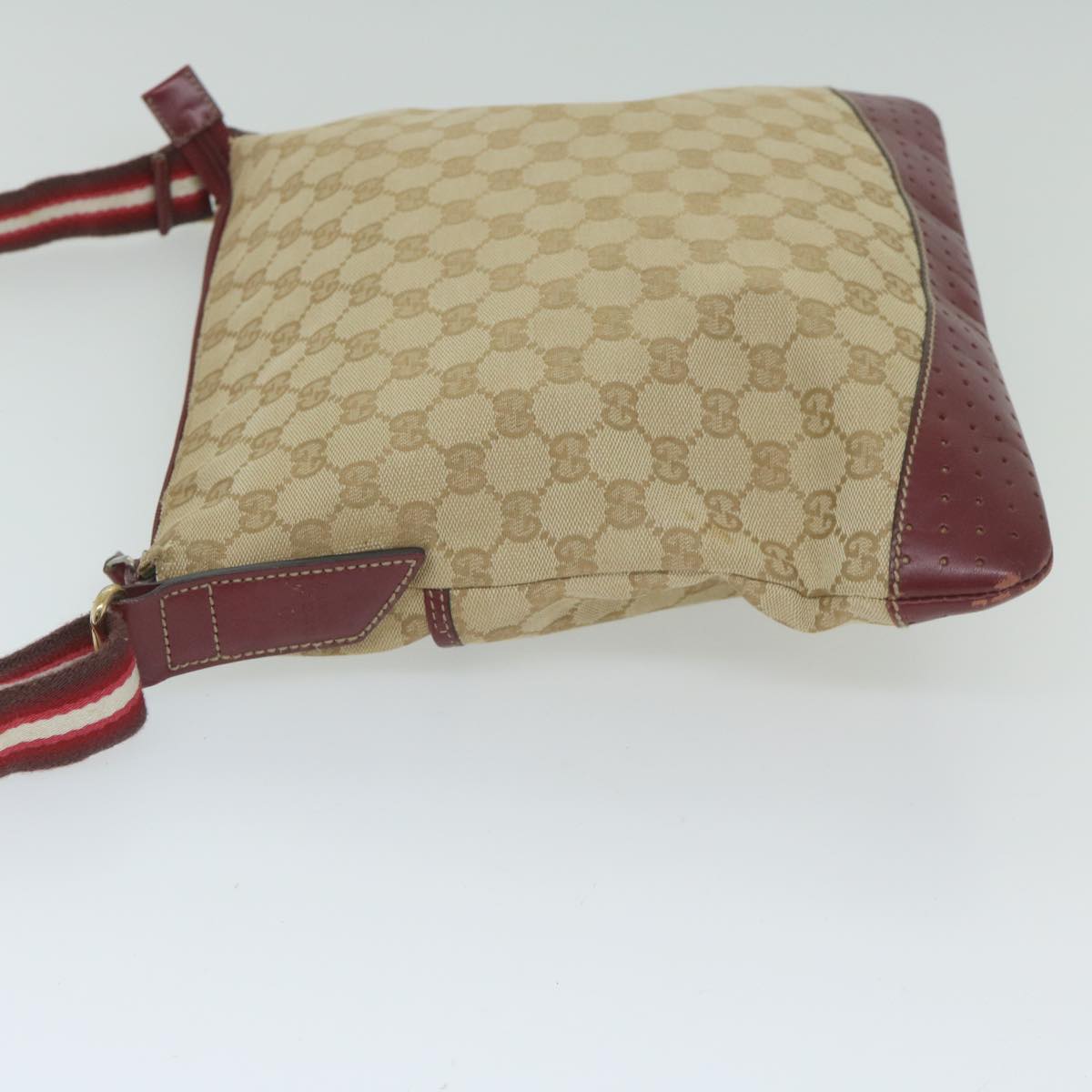 GUCCI GG Canvas Sherry Line Shoulder Bag Beige Red 145857 Auth 60140