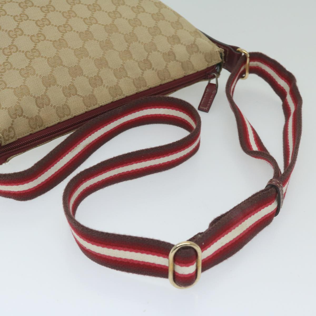 GUCCI GG Canvas Sherry Line Shoulder Bag Beige Red 145857 Auth 60140