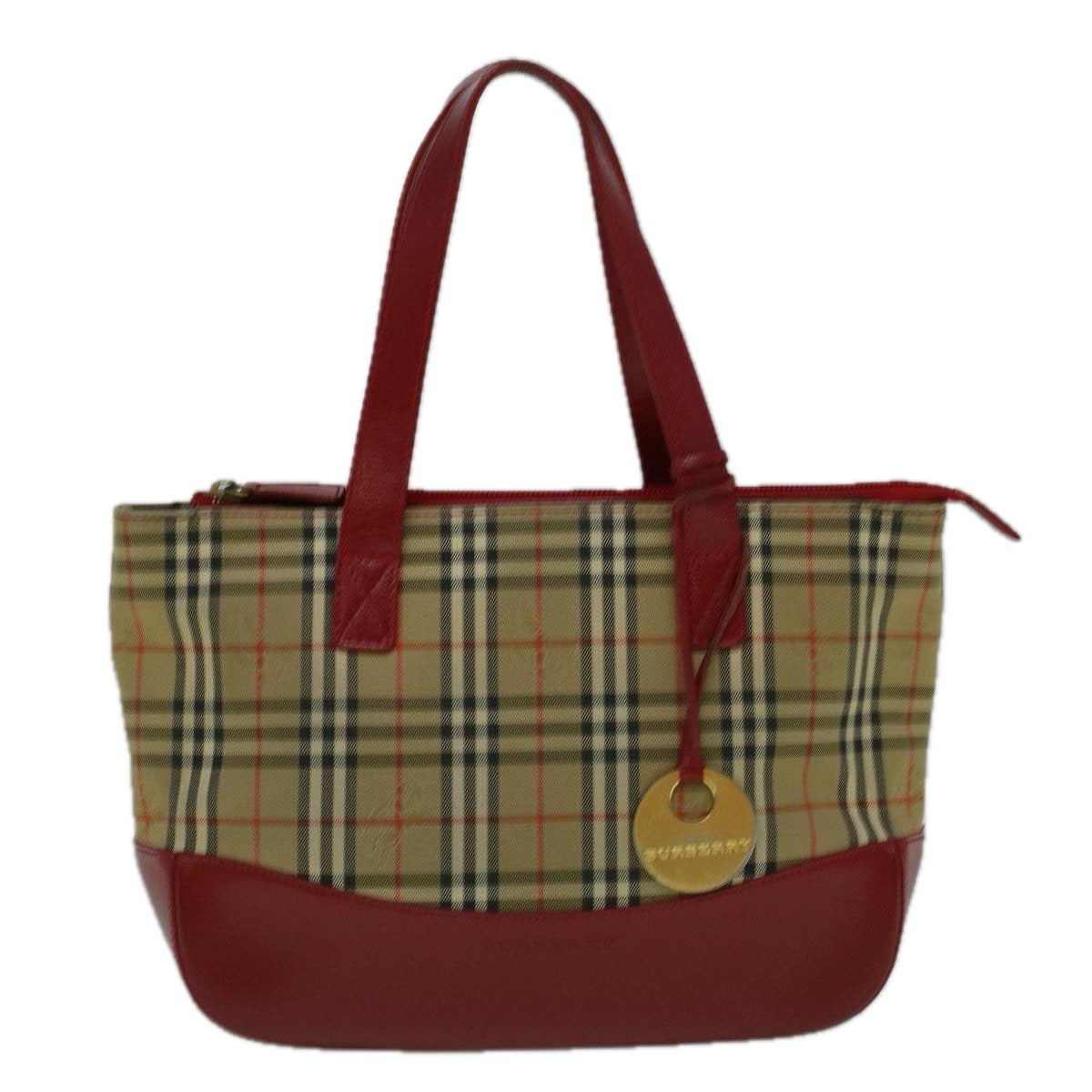 BURBERRY Nova Check Hand Bag Canvas Beige Red Auth 60179 - 0